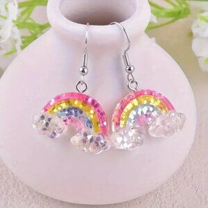 Boho Festival Rainbow Colored Glitter Bling Dangle Earrings